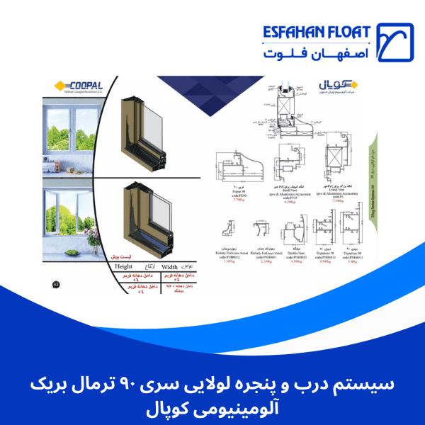 سیستم درب و پنجره لولایی سری ۹۰ ترمال بریک آلومینیومی کوپال