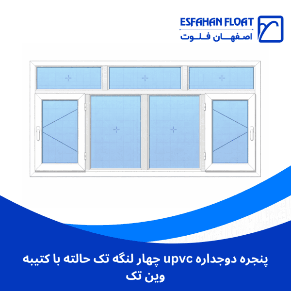 پنجره دوجداره upvc چهار لنگه تک حالته با کتیبه وین تک