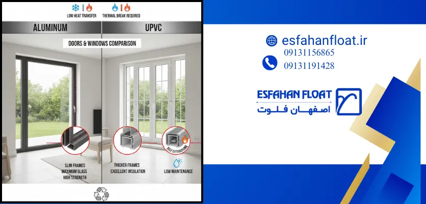 انواع شیشه و پنجره - درب و پنجره آلومینیومی با upvc