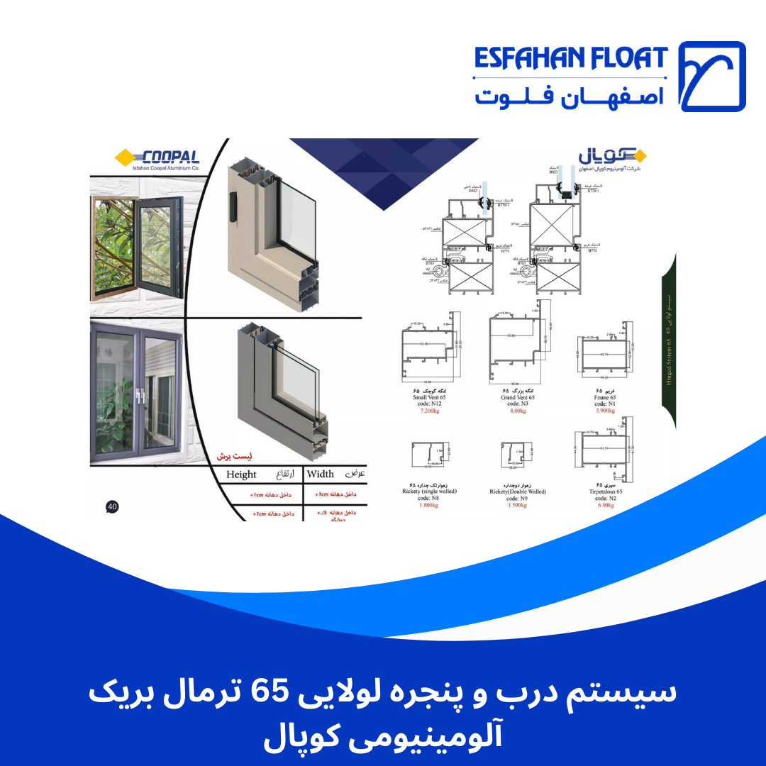 سیستم درب و پنجره لولایی 65 ترمال بریک آلومینیومی کوپال سیستم درب و پنجره لولایی 65 ترمال بریک آلومینیومی کوپال