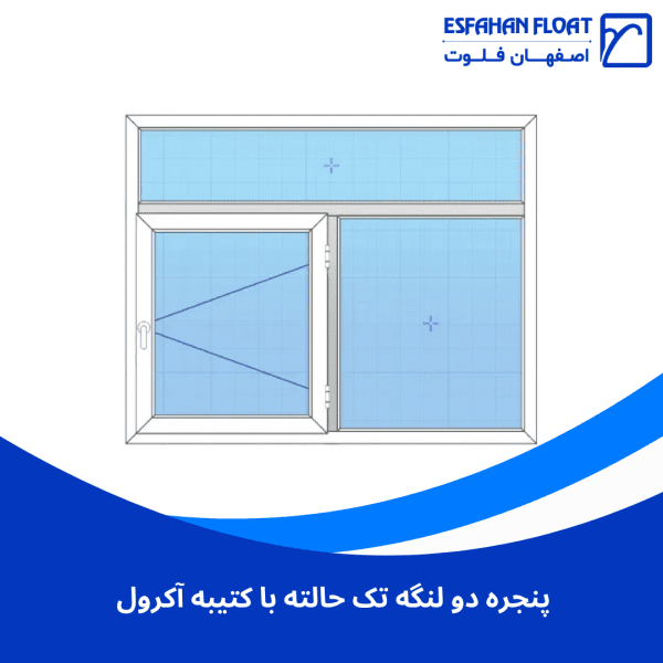 پنجره دو لنگه تک حالته با کتیبه آکرول